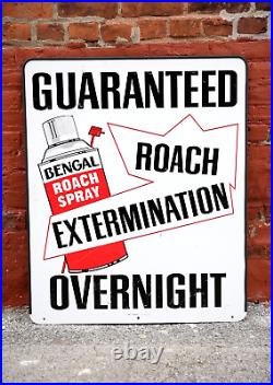 Vintage Bengal Roach Spray Can Exterminator Bug Metal Sign Advertising Old