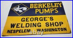 Vintage Berkeley Pump Tin Tacker Sign Welding Shop Washington State Industrial