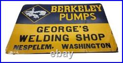 Vintage Berkeley Pump Tin Tacker Sign Welding Shop Washington State Industrial