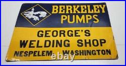 Vintage Berkeley Pump Tin Tacker Sign Welding Shop Washington State Industrial