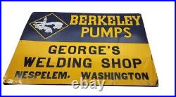 Vintage Berkeley Pump Tin Tacker Sign Welding Shop Washington State Industrial