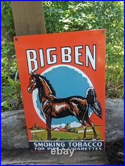 Vintage Big Ben Tobacco Pipe Porcelain Metal Gas Station Sign 12 X 8