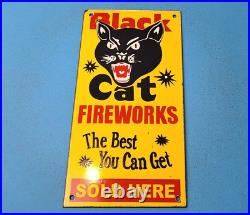 Vintage Black Cat Porcelain Fireworks Gas Service Station General Store Sign