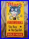 Vintage-Black-Cat-Porcelain-Sign-Fireworks-American-Firecracker-Gas-Oil-Man-Cave-01-xvu