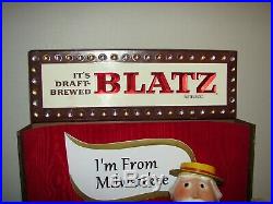 Vintage Blatz Beer Keg Barrel Man Banjo Back Bar Advertising Sign