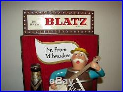 Vintage Blatz Beer Keg Barrel Man Banjo Back Bar Advertising Sign