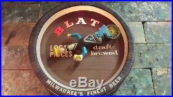 Vintage Blatz Beer Light Up Motion Unicycle Bottle Man Barrel Advertising Sign