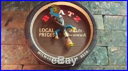 Vintage Blatz Beer Light Up Motion Unicycle Bottle Man Barrel Advertising Sign