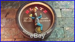 Vintage Blatz Beer Light Up Motion Unicycle Bottle Man Barrel Advertising Sign