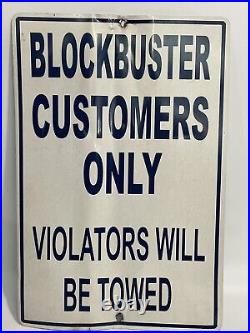 Vintage Blockbuster Movie Metal Sign Plaque White with Blue Lettering Placard