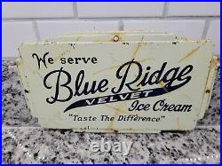 Vintage Blue Ridge Painted Metal Sign Ice Cream Gas Oil Dairy Farm Cow Cheese