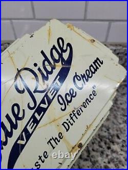 Vintage Blue Ridge Painted Metal Sign Ice Cream Gas Oil Dairy Farm Cow Cheese