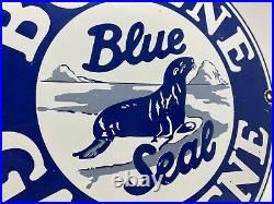 Vintage Bolene Blue Seal Gasoline Porcelain Sign Gas Station Pump Plate Oil