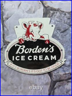 Vintage Borden's Ice Cream Porcelain Sign 8×8.5