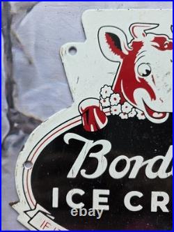 Vintage Borden's Ice Cream Porcelain Sign 8×8.5