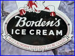Vintage Borden's Ice Cream Porcelain Sign 8×8.5
