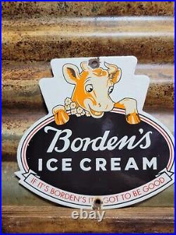 Vintage Bordens Porcelain Sign Old Diecut Dairy Farm Milk Ice Cream Daisy Cow