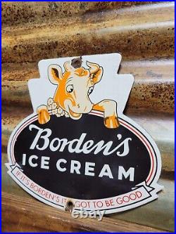 Vintage Bordens Porcelain Sign Old Diecut Dairy Farm Milk Ice Cream Daisy Cow