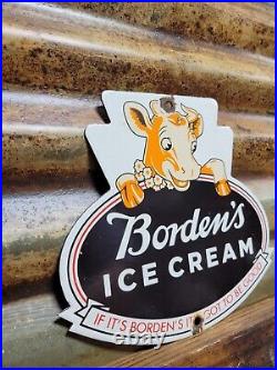 Vintage Bordens Porcelain Sign Old Diecut Dairy Farm Milk Ice Cream Daisy Cow