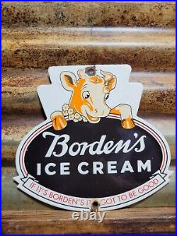 Vintage Bordens Porcelain Sign Old Diecut Dairy Farm Milk Ice Cream Daisy Cow