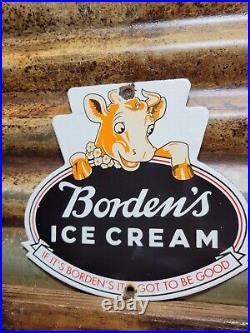 Vintage Bordens Porcelain Sign Old Diecut Dairy Farm Milk Ice Cream Daisy Cow