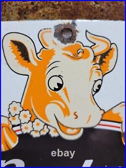 Vintage Bordens Porcelain Sign Old Diecut Dairy Farm Milk Ice Cream Daisy Cow