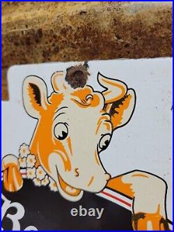 Vintage Bordens Porcelain Sign Old Diecut Dairy Farm Milk Ice Cream Daisy Cow