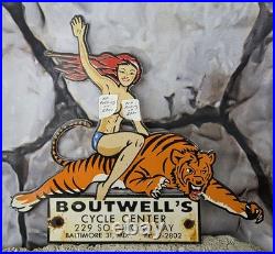Vintage Boutwell's Cycle Center Porcelain Sign Baltimore 9×8
