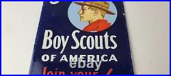 Vintage Boy Scouts Sign America Local Troop Gas Pump Motor Oil Porcelain Sign