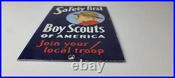 Vintage Boy Scouts Sign America Local Troop Gas Pump Motor Oil Porcelain Sign