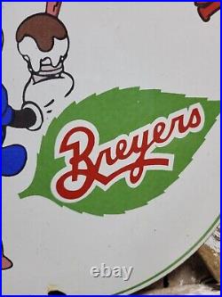 Vintage Breyers Ice Cream Porcelain Sign Old 12 Dairy Farm Milk Minnie Mouse