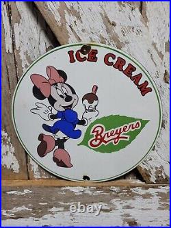 Vintage Breyers Ice Cream Porcelain Sign Old 12 Dairy Farm Milk Minnie Mouse