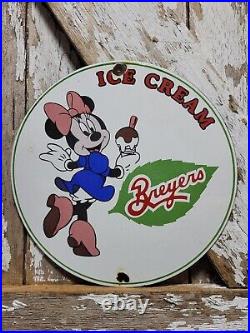 Vintage Breyers Ice Cream Porcelain Sign Old 12 Dairy Farm Milk Minnie Mouse