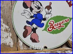 Vintage Breyers Ice Cream Porcelain Sign Old 12 Dairy Farm Milk Minnie Mouse