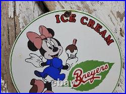 Vintage Breyers Ice Cream Porcelain Sign Old 12 Dairy Farm Milk Minnie Mouse