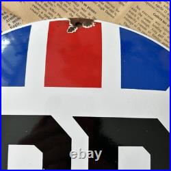 Vintage British Petroleum Motor Spirit 12 Inch Convex Porcelain Enamel Sign