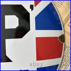 Vintage British Petroleum Motor Spirit 12 Inch Convex Porcelain Enamel Sign