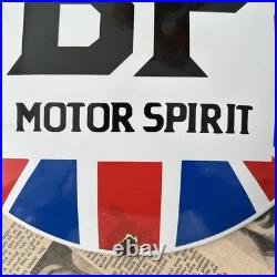 Vintage British Petroleum Motor Spirit 12 Inch Convex Porcelain Enamel Sign