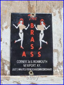 Vintage Brothel Porcelain Sign Old Brass Gentelmans Club Cincinnati Women Bar