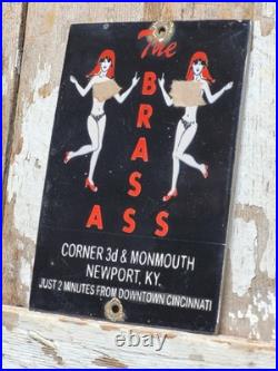 Vintage Brothel Porcelain Sign Old Brass Gentelmans Club Cincinnati Women Bar