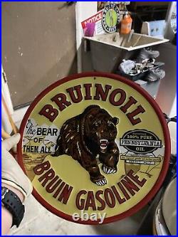 Vintage Bruinoil Bear Metal Sign Embossed Original
