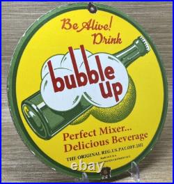 Vintage Bubble Up Soda Porcelain Sign Gas Station Pump Motor Oil Service 7up