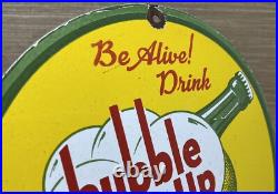 Vintage Bubble Up Soda Porcelain Sign Gas Station Pump Motor Oil Service 7up