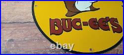Vintage Buc-ee's Porcelain Highway Road Trip Gas Service Station Pump Plate Sign