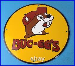 Vintage Buc-ee's Porcelain Road Trip Beaver Gas Service Station Pump Plate Sign