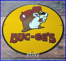 Vintage Buc-ees Beaver Gasoline Porcelain Bucee Gas Service Station Pump Sign