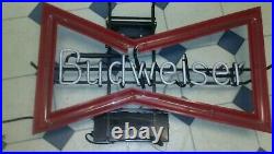 Vintage Bud Budweiser Beer Bow Tie Neon Light Bar Advertising Tin Glass Sign