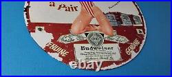 Vintage Budweiser Beer Sign Adult Beverage Anheuser Porcelain Gas Pump Sign