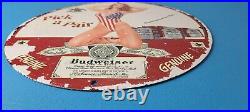 Vintage Budweiser Beer Sign Adult Beverage Anheuser Porcelain Gas Pump Sign