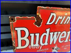 Vintage Budweiser Porcelain Sign Beer Restaurant Bar Pub Alcohol Gas Station